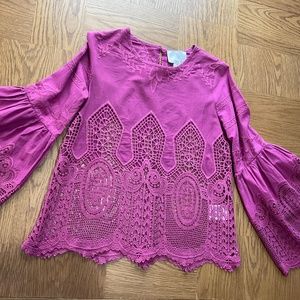 Anthropologie Chloe Oliver Bell Sleeve Top XS  Purple/Pink